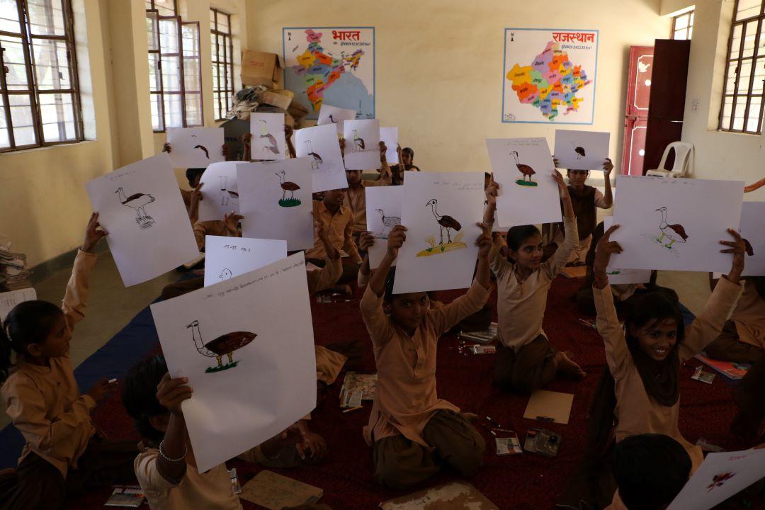 Students with their posters on the Great Indian Bustard. Photo credits: Sumit Dookia